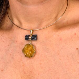 Colar Aro Fino Citrino e Turmalina Negra