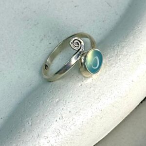 Anel Prata 925 Calcedônia Azul