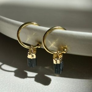 Brinco Mini Argola Turmalina Negra