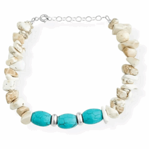 Pulseira Cascalho Howlita Branca com Turquesa Prata 925