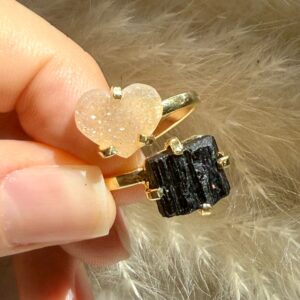 Anel Duo Turmalina Negra e Ágata